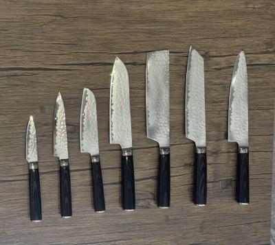 Damaskus Mønstret Knivsæt 7 Knive - Brun