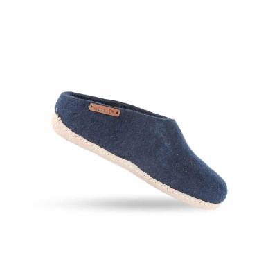 Uldtøffel (100% ren uld) - Blå hjemmesko m/sål i skind - Dansk Design fra SHUS - 36