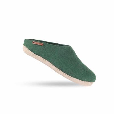 Sutsko, klassisk uldtøffel, (100% ren uld) - Model Grøn m/sål i skind - Dansk Design fra SHUS - 42