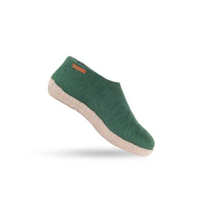Uld sutsko til Børn (100% ren uld) - Grønne børne sutsko med skindsål - Dansk Design fra SHUS - 32