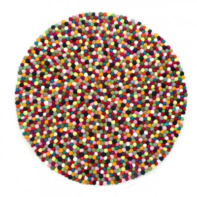 Kugletæppe håndlavet i 100% ren uld  Multifarvet - 200 cm