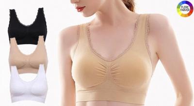 Sæt med 3 komfort-bh'er med blondekant, designet til sømløs støtte uden bøjler