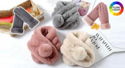 Blødt, fluffy tørklæde og handsker i 3 varianter og flere farver