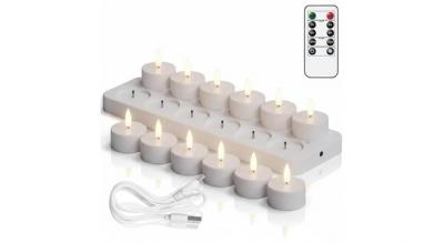 12 stk. genopladelige LED-fyrfadslys med fjernbetjening og timer - flimrende varmelys til Halloween, jul og festdekorationer