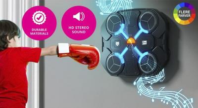 Interaktivt boksemålslegetøj til børn fra 5 år - refleks- og fitnessspil, vægmonteret, til indendørs brug, i sort og lyserød.