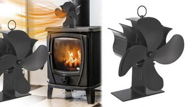 Varmeblæser / Ventilator til pejse og brændeovne med fire blade i moderne design
