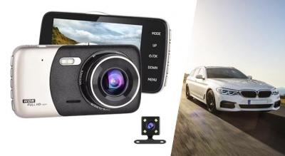 Dashcam foran og bagpå med valgfrit SD-kort inkluderet!