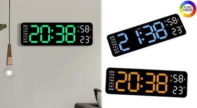 Stort digitalt ur med alarm og temperaturdisplay