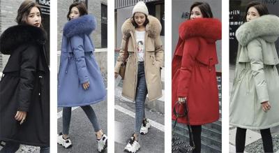 Dame parkajakke med imiteret pels - vindtæt, varm og justerbar lang vinterfrakke i polyester
