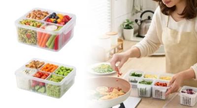 Madopbevaringsboks, der skaber orden i køleskabet og holder maden frisk længere