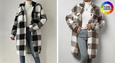 Ternet teddy fleece longline shacket coat - Dame vintertermojakke i klassisk tern, fås i 5 farver og 5 størrelser