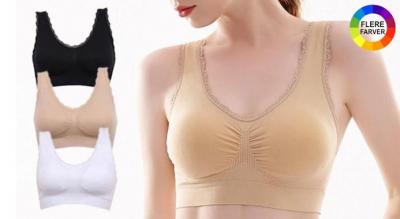 3-delte komfort-bh’er med blondekant, der giver behagelig støtte uden sømme eller bøjler - vælg mellem flere farver