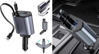 Med denne biloplader får du lynhurtig opladning, et automatisk tilbagetrækkeligt kabel, en digital skærm og fire porte