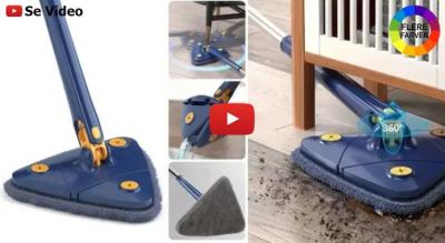Effektiv trekantet roterende moppe med 360° rotation og selvrensende vridfunktion