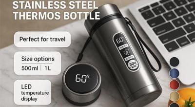 Fritstående termoflaske i rustfrit stål med LED-display - stor kapacitet, dobbeltvægget, lækagesikker