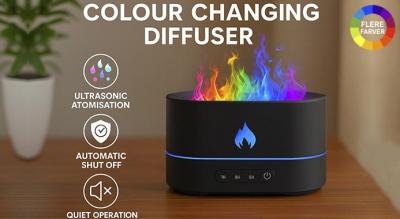 3-i-1 Farveskiftende flammeeffekt luftrenser &amp; luftfugter - støjsvag drift, 250 ml kapacitet, USB genopladelig