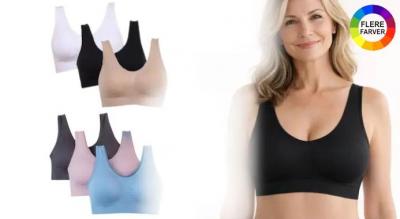 3-pak komfortable sømløse bh-toppe med høj komfort - ingen ubehagelige bøjler eller irriterende stropper