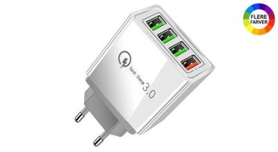 Spar tid med hurtig opladning - 4 USB-porte og Quick Charge 3.0 i én praktisk oplader!