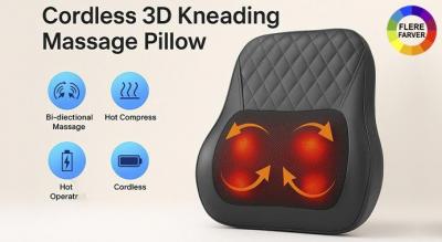 Ledningsfri 3D-æltemassagepude - justerbar varme og intensitet - fås i 2 farver