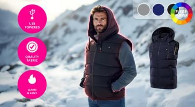 USB-opvarmet genopladelig vest med hætte - 3 farver