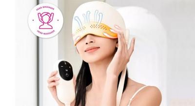 Opvarmet massageapparat til øjne og hovedbund med airbag og valgfri hat