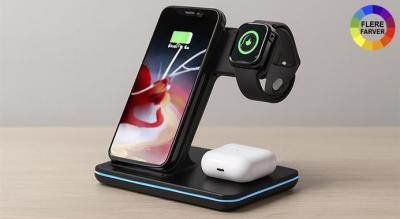 3-i-1 hurtig trådløs oplader til iPhone, Samsung og smartwatch - Qi-certificeret, hurtig opladning, sort eller hvid