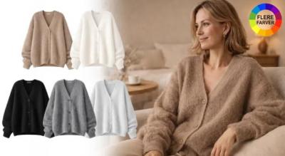 Blød strikket cardigan med V-hals og knaplukning, der holder dig varm på kølige dage