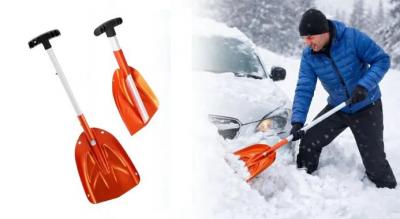 Kompakt sneskovl med teleskophåndtag i slidstærkt aluminium. Vær forberedt, når snestormen rammer!
