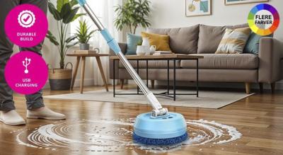 Ledningsfri elektrisk spinmop - letvægts gulv- og vinduesrenser til flere overflader (blå eller hvid)
