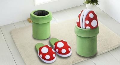 Dame plys-sutsko med svampe-design i blød flannel og opbevaringsboks - Sjove sommer-hjemmesko til indendørs brug