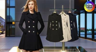 Lang, plisseret dobbeltradet vinterfrakke til kvinder - 100% polyester, klassisk varm jakke