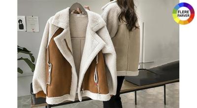 Dame aviator parka jakke med sherpa-for - kunstpels, varm og lang vinterfrakke