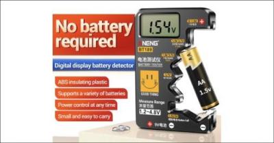 Universal batteritester med digitalt display til hjemmet - Test hurtigt dine batterier og se straks om de stadig har strøm. Universal batteritester med digitalt display til mange batterityper. Inkl. fragt. Værdi kr. 279,-