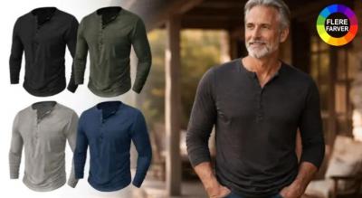 Langærmet Henley-trøje i 100 % bomuld med en blød og behagelig følelse - tidløst design med knapper, der passer til brug året rundt