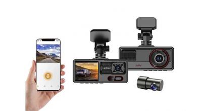 3-kanals dashcam-sæt med 1080P frontkamera, Wi-Fi og 32 GB hukommelseskort