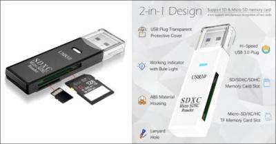 2 i 1 højhastighedskortlæser til SD og Micro SD - Overfør hurtigt billeder og filer mellem enheder med en kompakt kortlæser til SD og Micro SD. Nem og effektiv løsning til hverdag og arbejde. Værdi kr. 169,-