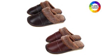 Behagelige læder-tøfler med blød plysforing