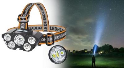 Kraftig og genopladelig vandtæt pandelampe med 5 LED’er og op til 20.000 lumen