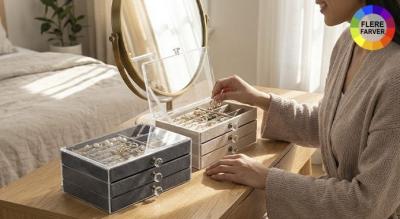 Akryl smykkeopbevaringsboks med 3 skuffer - 2 farver