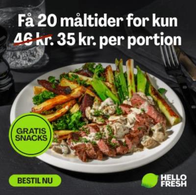 FÅ 20 MÅLTIDER FOR 35 KR. PER PORTION + Gratis snacks i 2 måneder