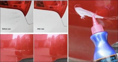 Fjern bilridser og genskab lakken nemt selv - Bil ridse reparationsvæske fjerner lette ridser og genskaber glans i lakken. Nem løsning til flottere bil uden værkstedsbesøg. Værdi kr. 259,-