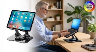 Opdag den smarte og roterbare holder til din tablet og mobil. Slip for trætte hænder og nakkesmerter!