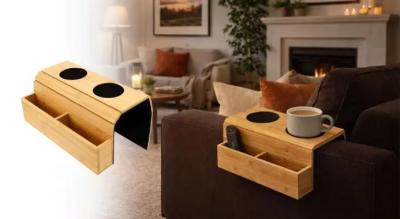 Armlænsbakke i bambus med opbevaring - nyd kaffe og aftensyn uden at rejse dig!