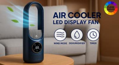 2-i-1 USB LED luftkøler og luftfugter med 6 hastigheder, timer og støjsvag børsteløs motor - Kompakt skrivebordsventilator til køling