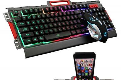 LED-tastatur og mus med mobilholder 