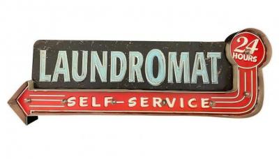 Retro Skilt LAUNDROMAT med lys