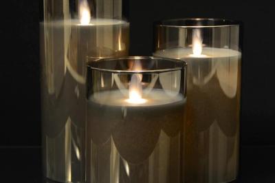 3  LED Stearinlys i glas med bevægelig flamme 